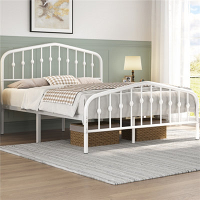 Yaheetech White 5ft King Metal Bed Frame with Arched Headboard and ...