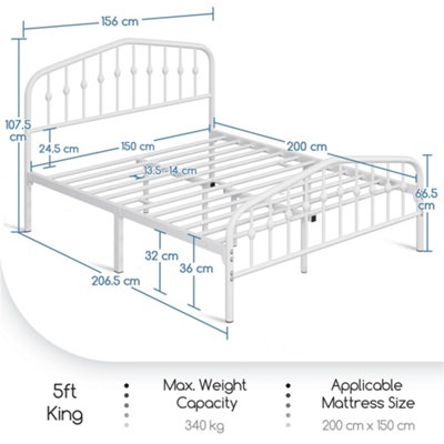 Yaheetech White 5ft King Metal Bed Frame with Arched Headboard and Footboard