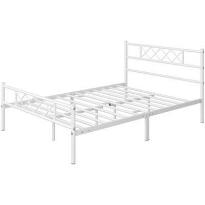 Yaheetech White 5ft King Metal Bed Frame with Cross-design Headboard & Footboard