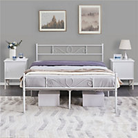 Yaheetech White 5ft King Metal Bed Frame with Scroll Design Headboard and Footboard