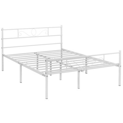 Yaheetech White 5ft King Metal Bed Frame with Scroll Design Headboard and Footboard
