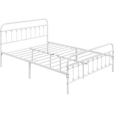 Yaheetech White 5ft King Vintage Metal Bed Frame with High Headboard and Footboard