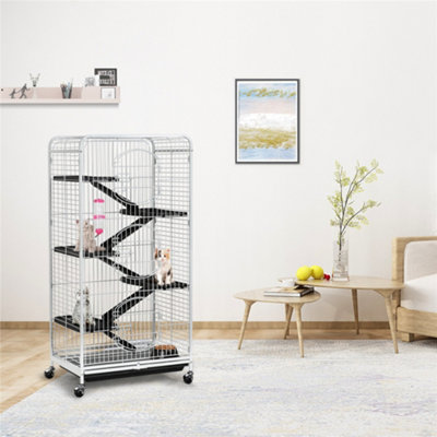 Yaheetech White 6 Levels Rolling Pet Cage with 3 Front Doors