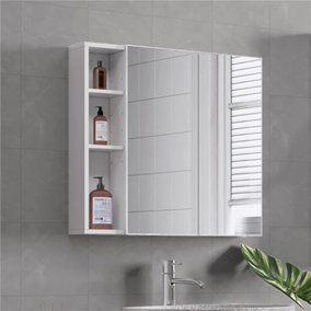 Yaheetech White Bathroom 2-Tier Wall-Mounted Cabinet with 2 Mirrored Doors