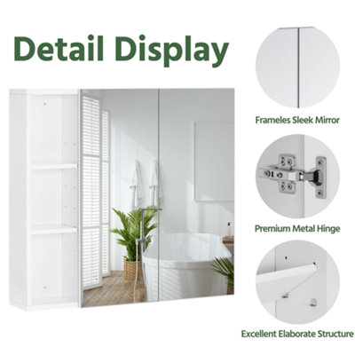 Yaheetech White Bathroom 2-Tier Wall-Mounted Cabinet with 2 Mirrored Doors
