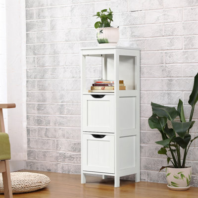 Yaheetech White Bathroom Cabinet 2 Hideaway Drawers 1 Shelf Storage