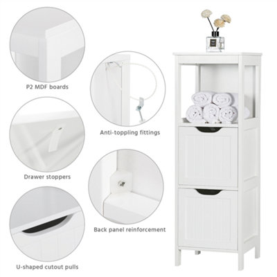 Yaheetech White Bathroom Cabinet 2 Hideaway Drawers 1 Shelf Storage