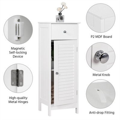 Yaheetech White Bathroom Floor Storage Cabinet with Drawer and Single Shutter Door