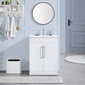 Yaheetech White Bathroom Vanity with Ceramic Basin Unit Freestanding Storage Cabinet with Door