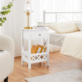 Yaheetech White Bedside Table 2-Tier End Table with 1 Drawer and 1 Shelf