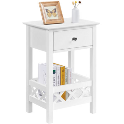 Yaheetech White Bedside Table 2-Tier End Table with 1 Drawer and 1 Shelf