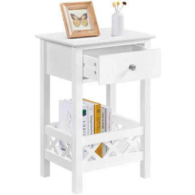 Yaheetech White Bedside Table 2-Tier End Table with 1 Drawer and 1 Shelf
