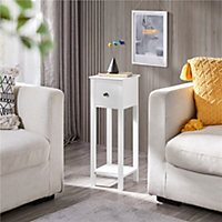 Yaheetech White Bedside Table Minimalist Slim End Table with Storage Drawer