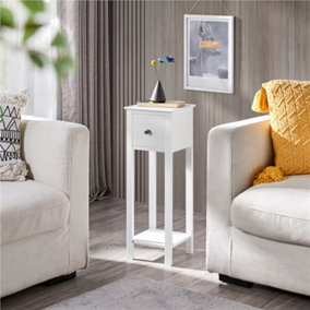 Yaheetech White Bedside Table Minimalist Slim End Table with Storage Drawer