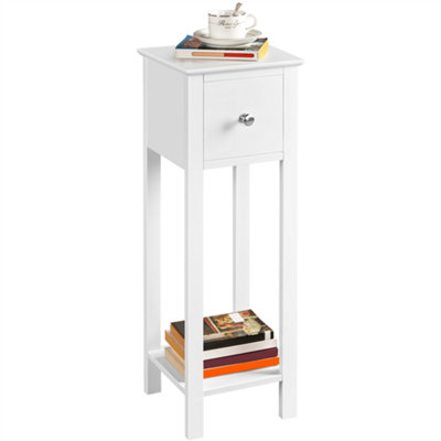 Yaheetech White Bedside Table Minimalist Slim End Table with Storage Drawer