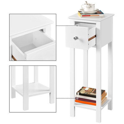 Yaheetech White Bedside Table Minimalist Slim End Table with Storage Drawer