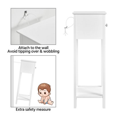 Yaheetech White Bedside Table Minimalist Slim End Table with Storage Drawer