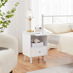 Yaheetech White Bedside Table Nightstand with Pull Out Tray, Drawer, Shelf