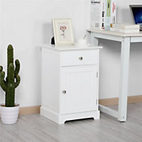 Yaheetech White Bedside Table with 1 Drawer and Slatted Door