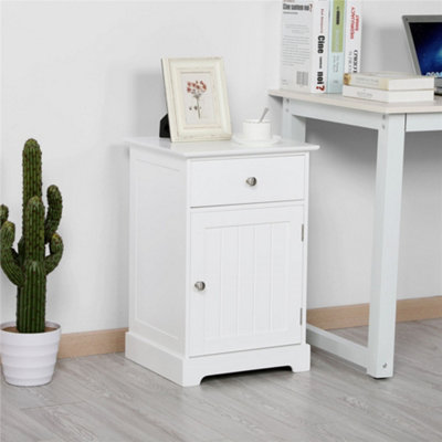 Yaheetech White Bedside Table with 1 Drawer and Slatted Door