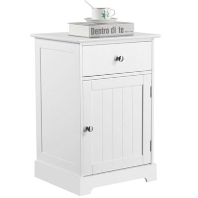 Yaheetech White Bedside Table with 1 Drawer and Slatted Door