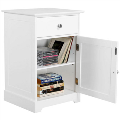 Yaheetech White Bedside Table with 1 Drawer and Slatted Door