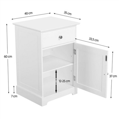 Yaheetech White Bedside Table with 1 Drawer and Slatted Door