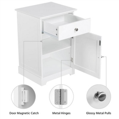 Yaheetech White Bedside Table with 1 Drawer and Slatted Door