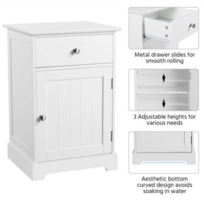 Yaheetech White Bedside Table with 1 Drawer and Slatted Door