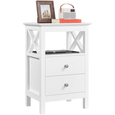 Yaheetech White Bedside Table with 2 Drawers & 1 Open Storage Shelf