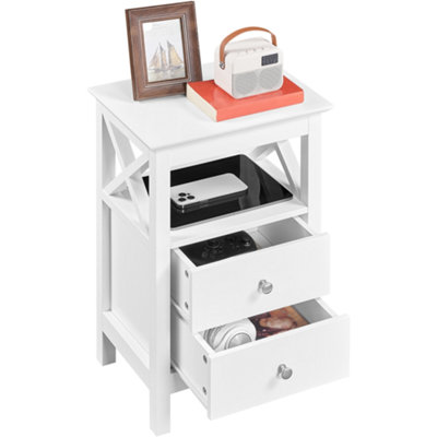 Yaheetech White Bedside Table with 2 Drawers & 1 Open Storage Shelf