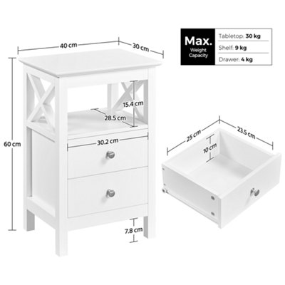 Yaheetech White Bedside Table with 2 Drawers & 1 Open Storage Shelf