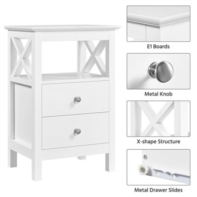 Yaheetech White Bedside Table with 2 Drawers & 1 Open Storage Shelf
