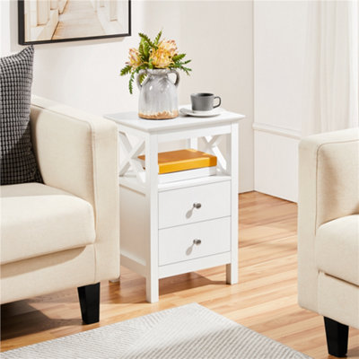 Yaheetech White Bedside Table with 2 Drawers & 1 Open Storage Shelf