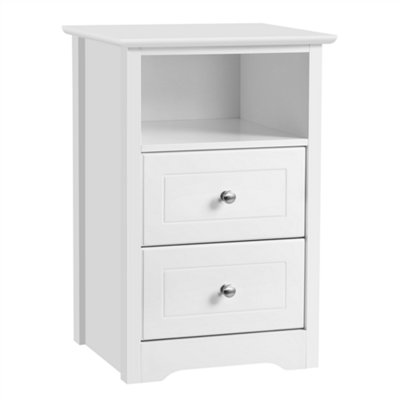 Yaheetech White Bedside Table with 2 Drawers and 1 Cubby (H)600mm (W)400mm (D)350mm