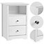 Yaheetech White Bedside Table with 2 Drawers and 1 Cubby (H)600mm (W)400mm (D)350mm
