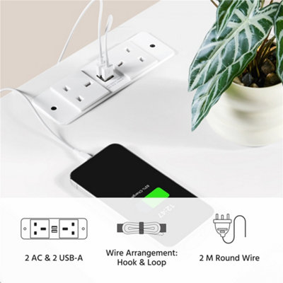 Yaheetech White Bedside Table with Charging Station and Adjustable LED Light Strip