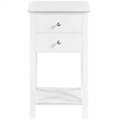 Yaheetech White Bedside Table X Shape Nightstand with 2 Drawers 1 Shelf