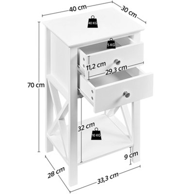 Yaheetech White Bedside Table X Shape Nightstand with 2 Drawers 1 Shelf