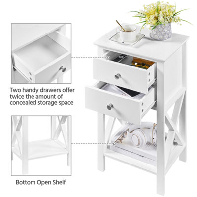 Yaheetech White Bedside Table X Shape Nightstand with 2 Drawers 1 Shelf