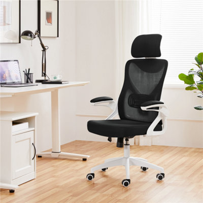 Yaheetech White/Black High Back Mesh Office Chair with Headrest and Armrest