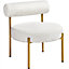 Yaheetech White Boucle Accent Chair with Round Padded Seat and Gold Metal Legs