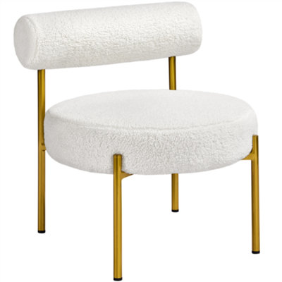 Yaheetech White Boucle Accent Chair with Round Padded Seat and Gold ...