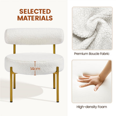 Yaheetech White Boucle Accent Chair with Round Padded Seat and Gold ...