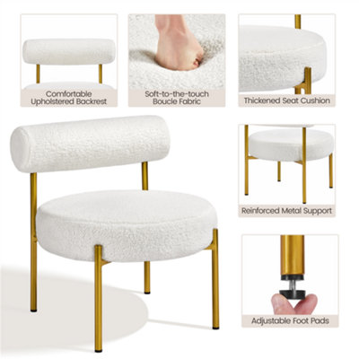 Yaheetech White Boucle Accent Chair with Round Padded Seat and Gold ...
