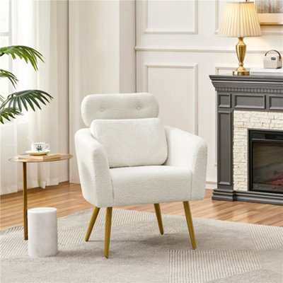 Yaheetech White Boucle Barrel Accent Chair with Adjustable Headrest | DIY at B&Q