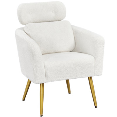 Yaheetech White Boucle Barrel Accent Chair with Adjustable Headrest