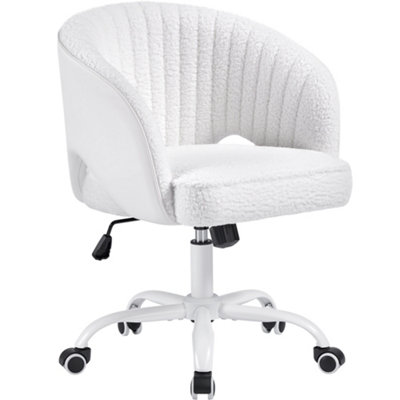 Yaheetech White Boucle Swivel Home Office Desk Chair with Tufted