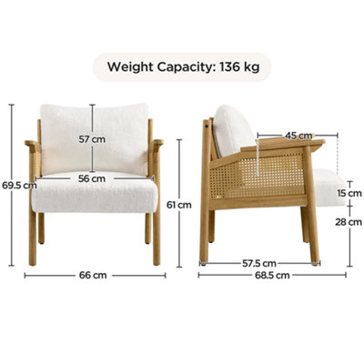 Yaheetech White Boucle Upholstered Accent Chair with Rattan Back and Sides
