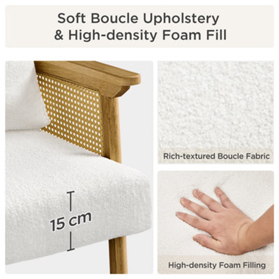 Yaheetech White Boucle Upholstered Accent Chair with Rattan Back and Sides